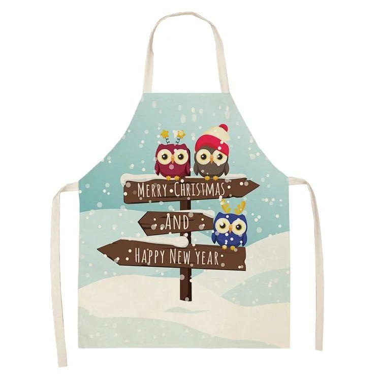 Colorful Owl Pattern Fashionable Ins Style Apron Adult Sleeveless Kitchen Home Baking Waist Bib