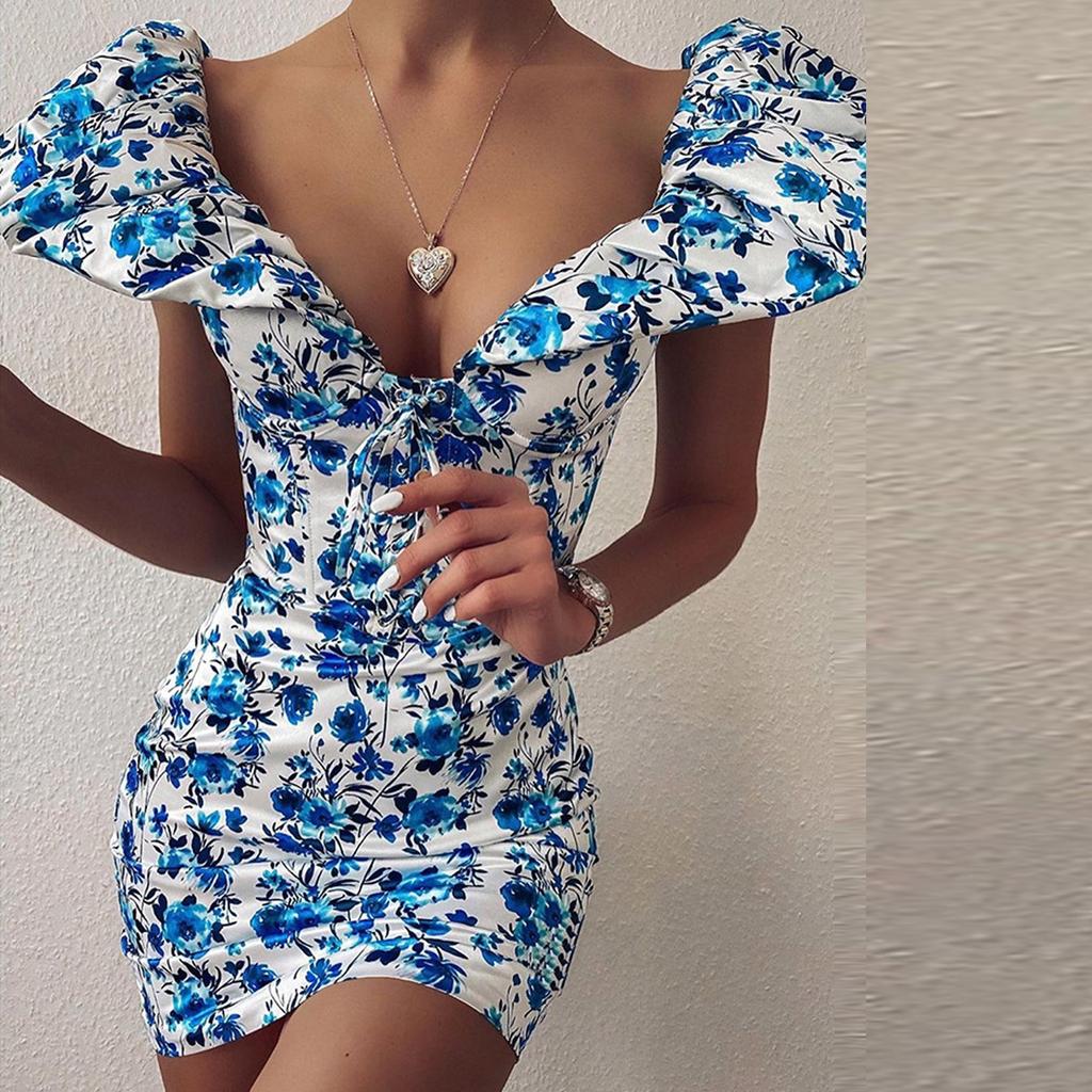 Summer Women's Fashion Sexy Printed Brassiere Hip Slim Temperament Dress
