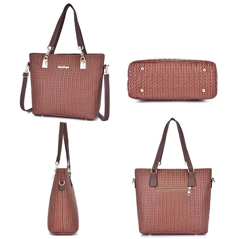 New Mother and Child Women's Bags Solid Color PU Six-piece Set Woven Large-capacity Simple Portable Shoulder Bag Crossbody Fashion
