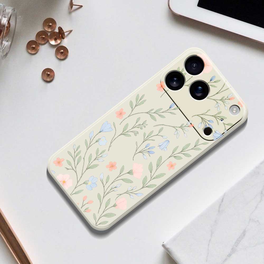 For iPhone 17 Pro Max Case Pink Blue Flowers Pattern Printing Straight Edge TPU Phone Back Cover