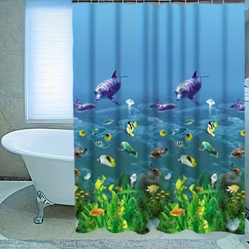 

1Pc Bathroom Shower Curtain Partition Curtain Ocean Theme, Stainproof, No Drilling Required, 12 Shower Curtain Hooks Free W60H190(CM)-1 Pcs