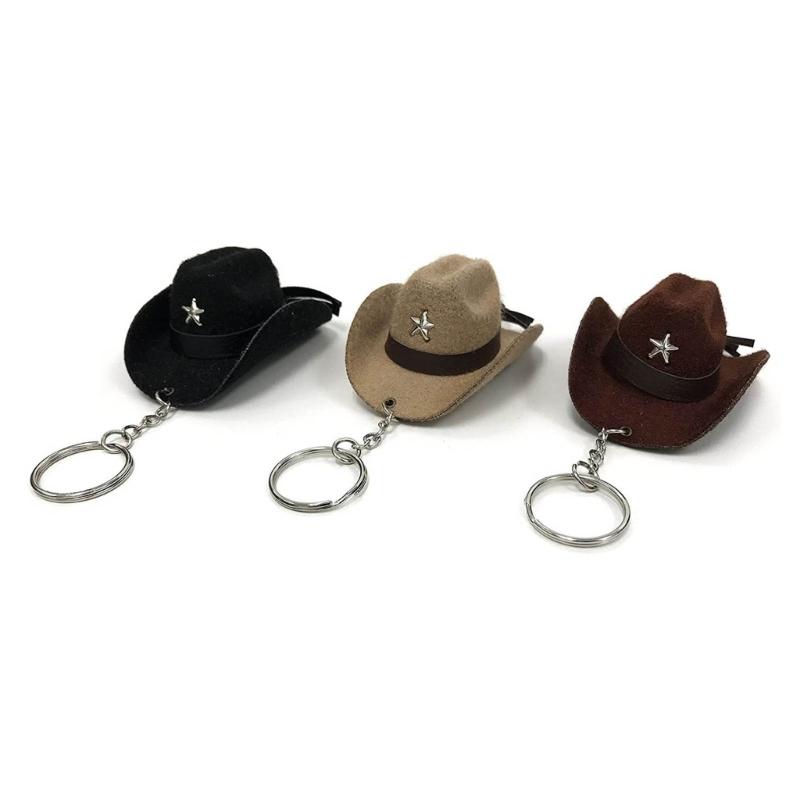 Velvety Leather Cowboy Hat Keychain Handcrafted Key Accessory for Women