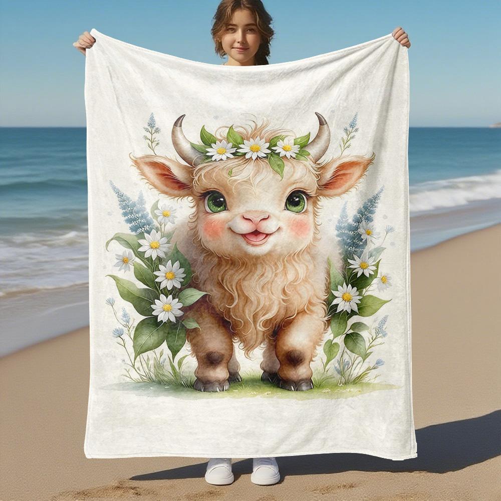 1PC Goat flowersOutdoor Flannel Blanket - Soft Plush Decor for Picnics, Camping, Bedroom, Playroom, Office, or Lunch Break 1229A