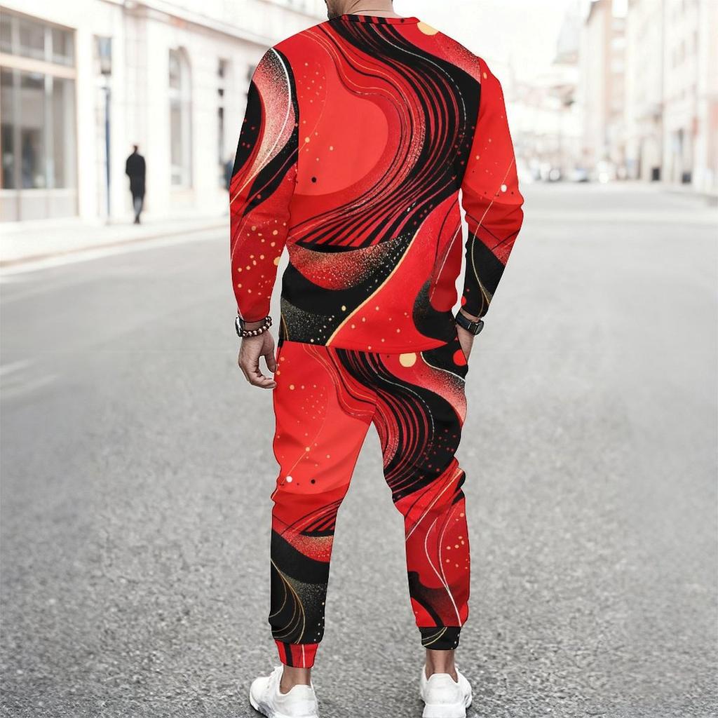 Men s Plus Size Nebula Printed Two Piece Set Round Neck Long Sleeve Top Cuffed Pants