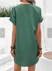 2024 European & American V-neck Solid Color Casual Button Dress for Women