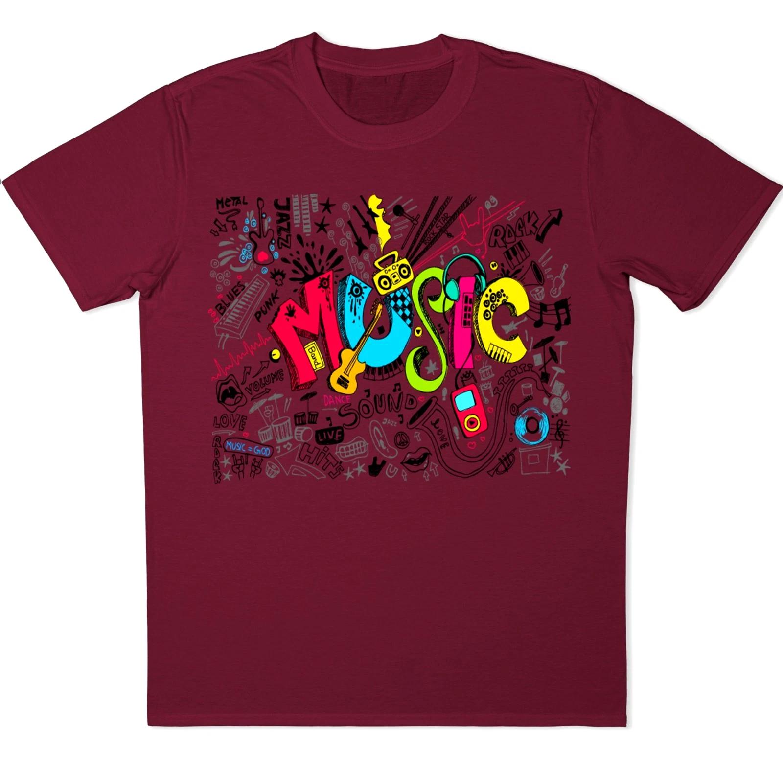 Music T Shirt Colourful Doodle DJ Rock Pop Jazz Festival Lover Birthday Gift Tee XXXL