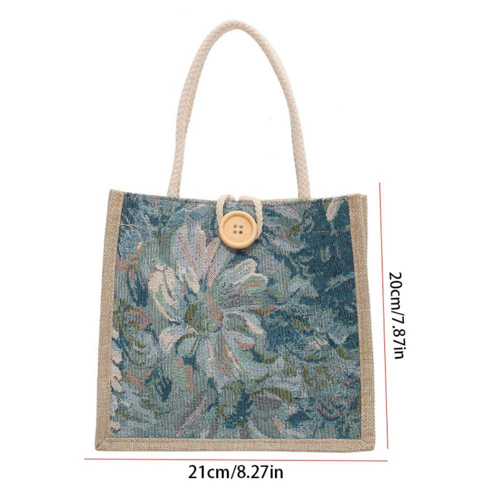 Portable Linen Handbag Large Capacity Printing Cloth Lunch Bag Ethnic Style Canvas Bag  Picnic
