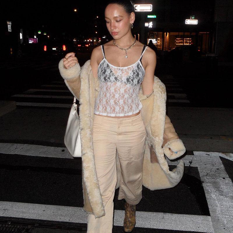 Sleeveless Sexy Lace Hollow Out Sheer Summer Sweet Crop Tops for Women Club Party Y2K Cami Tops Streetwear Clothes