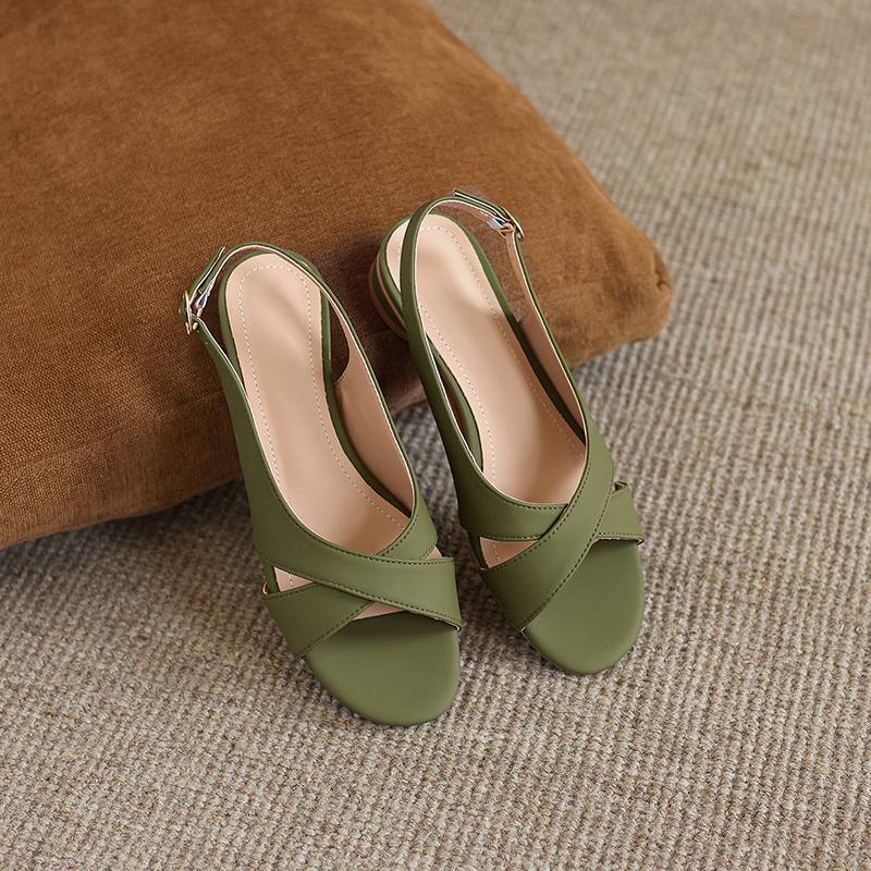 

Krazing Pot Microfiber Low Heels Concise Style Buckle Straps European Design Summer Size 43 Size 42 Women Sandals 43 зелений
