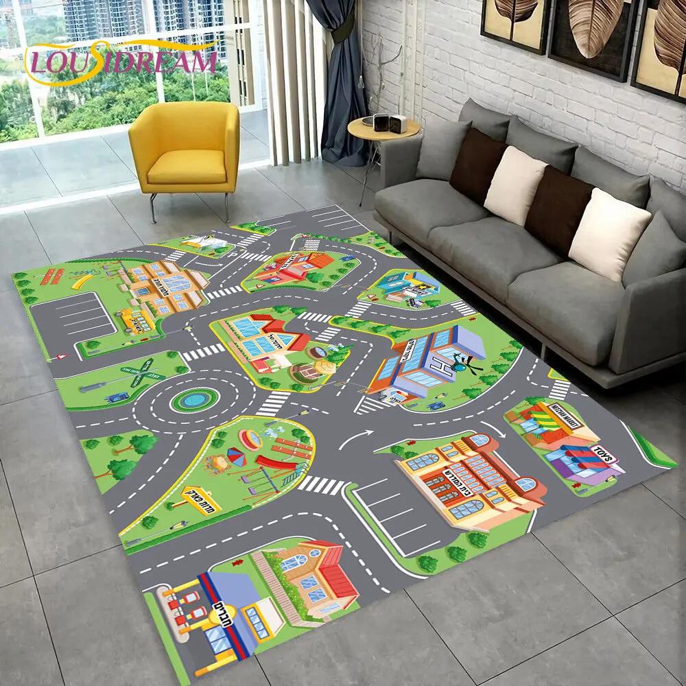 Speelmat voor kinderen, snelweg, gesimuleerd stadsverkeer, speelkamer, tapijt voor thuis, woonkamer, slaapkamer, bank, antislipvloermat voor kinderen