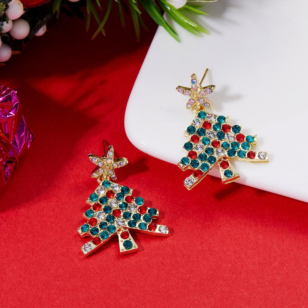 Vintage Crystal Zircon Christmas Tree Earrings for Women Temperament Rhinestone Tassel Drop Earrings Party Jewelry Bijoux Gifts