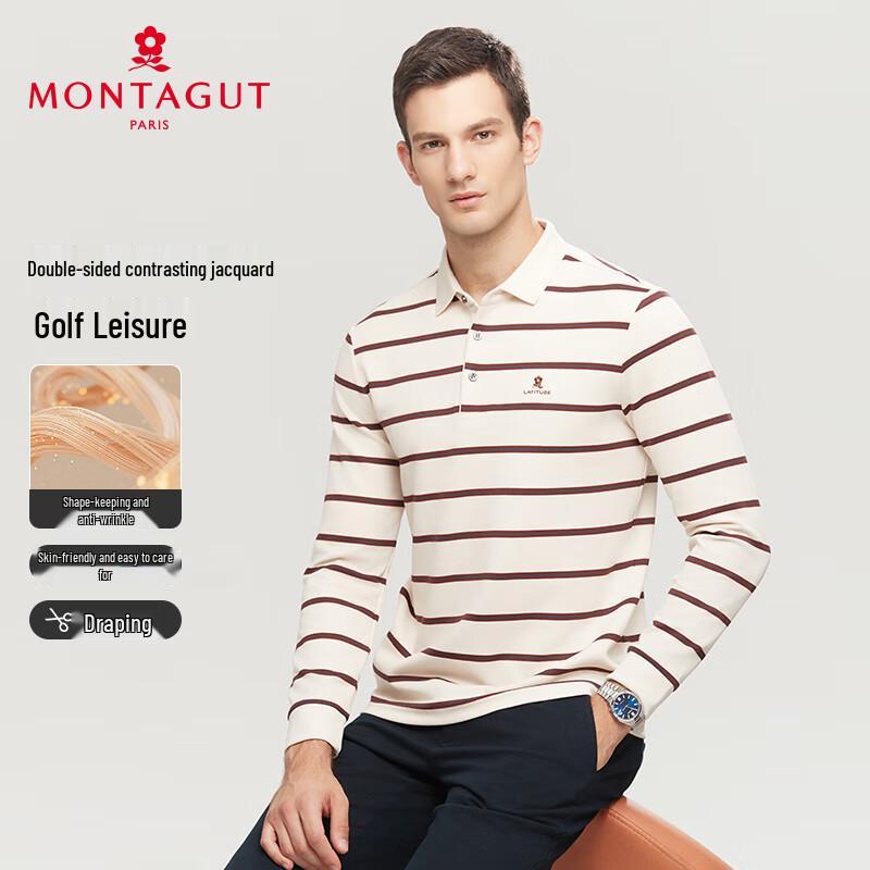 MONTAGUT Men's Striped Long-Sleeve Polo Shirt