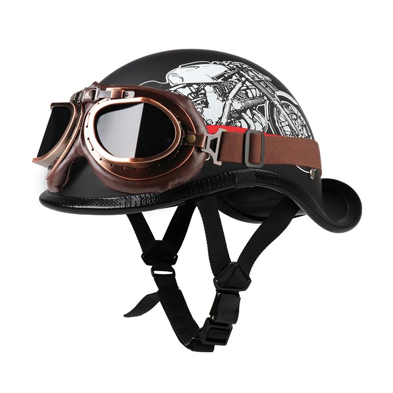 VGV Motorcycle Half Helmet Goggles Included Electric Vehicle Bike Riding Locomotive for Cruiser Retro Man Women Scooter Street