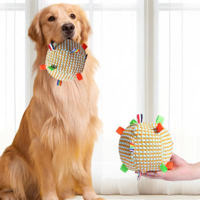 Dog Chew Ball Toy with Bell Bite Resistant Plush Ball Toy Pet Teething Cleaning Interactive Toy for Small Medium Large Breeds Dogs