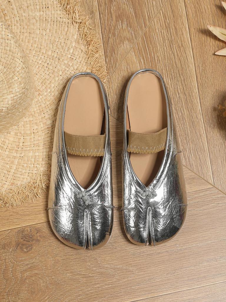 Γυναικεία Μοβ Μαμά Μαλακής Σόλας Επίπεδα Loafers με Λουράκι Διχάλας Δακτύλων με Χοιροδίκτυλο
