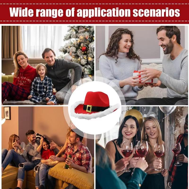 Santa Claus Party Christmas Cowboy Hat Western Red Felt Hats Wide Brim Cowgirl Hat Jazz Hat for Women Men Costume Accessories
