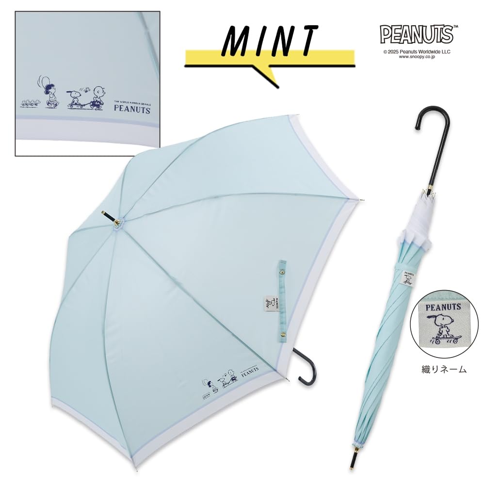 Ogawa (Ogawa) [2025] Long Umbrella, Jump Style, 60cm, 7 Ribs, Peanuts Snoopy/Mint, Water-Repellent, 90618