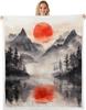 GUOYU Blanket Red Sun Throw Blanket Black Mountain Tree Fuzzy Blanket Japanese Style Blanket for Bed Couch Sofa Kids Boys Teens Room Decor