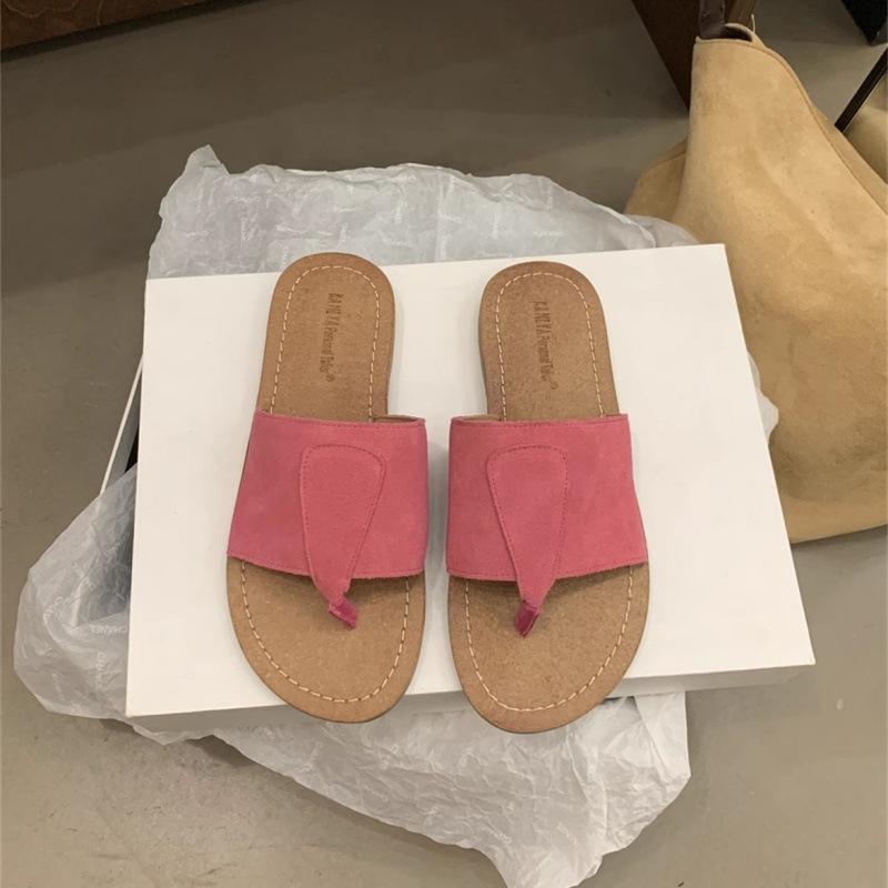 Fashion Vintage Casual Flip-Flops Women's Outer Wear 2025 Summer New Leather Soft Bottom Flat Roman Sandals