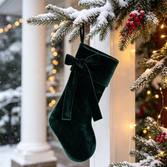 Stockings for Gifts 19 Inch Velvet Christmas Stocking with Bow, Soft Large Fireplace Hanging Tree Ornaments Sock Plush Cuff Mantel, Holiday