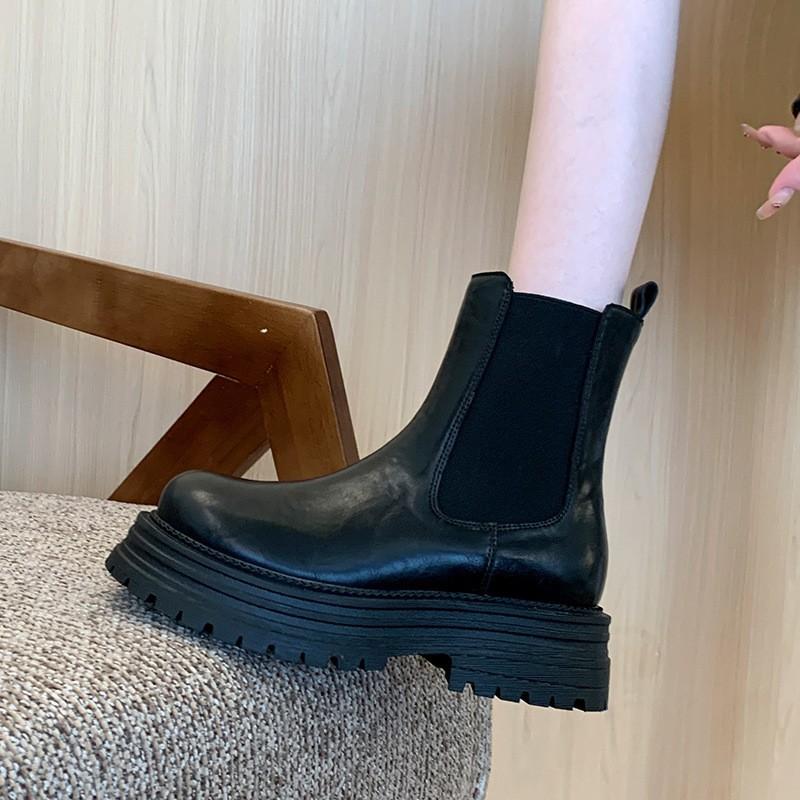 Herbst und Winter Britischer Stil Plateau Dicke Ferse Chelsea Boots Großer Schaftumfang Kurze Stiefel Martin Boots Dünn Erweitert Große Größe Damen