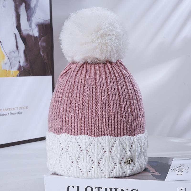 

Hat Women s Winter Warm Knitted Hat Fleece Thickened Windproof Ear Protector Wool Hat рожевий