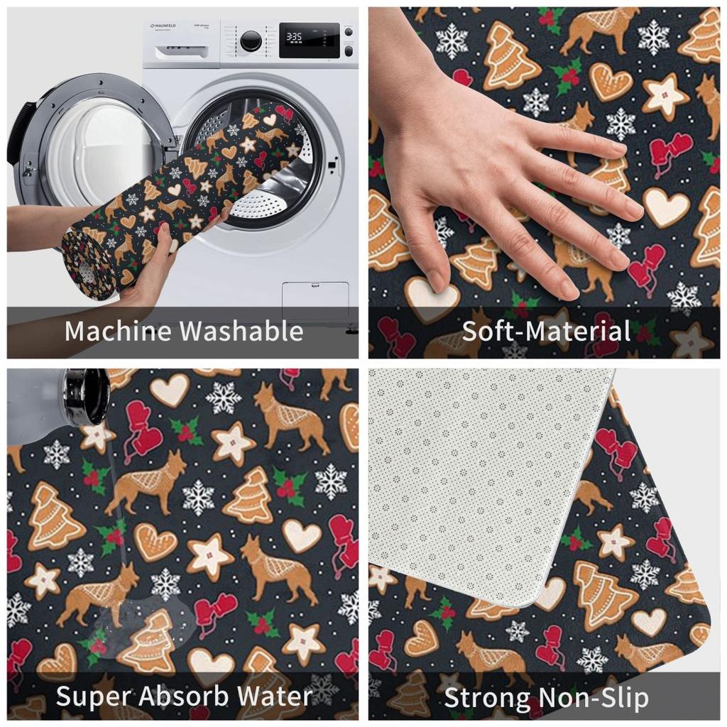 Gingerbread Pups German Shepherd Dog Anti-slip Doormat Floor Mat Washable Carpet Rug for Kitchen Entrance Bedroom Footpad Mats