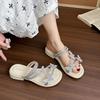 Beautiful flat-bottomed slippers women's summer wear 2025 new Internet celebrity explosion butterfly rhinestone with skirt two wear sandals