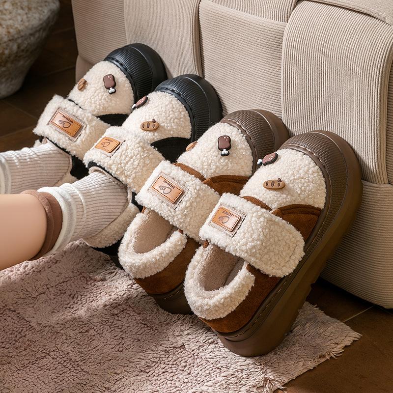 Retro lamb wool bag heel cotton slippers autumn and winter thick-soled velvet warm outer wear non-slip snow cotton shoes