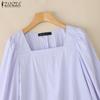 ZANZEA Women Casual Square Neck Loose Summer 3/4 Sleeve Blouse
