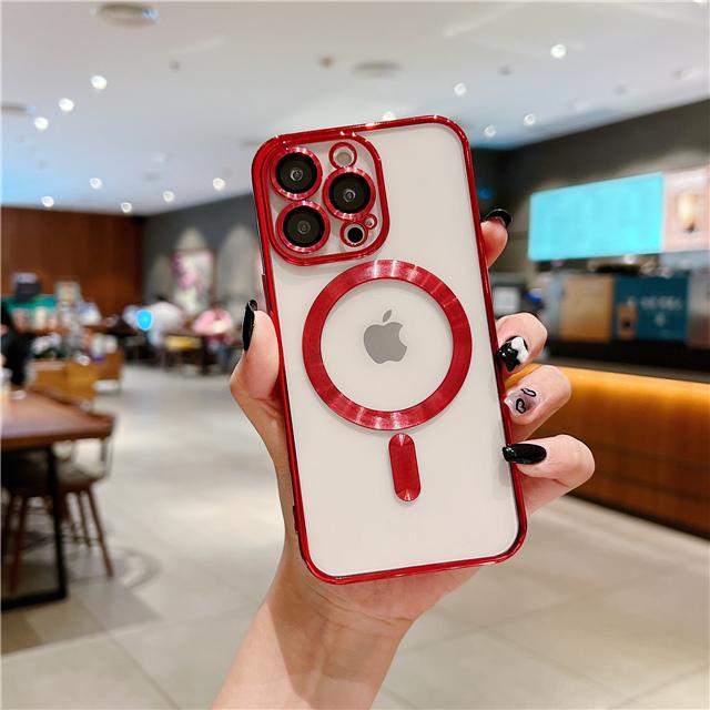 For iPhone 15 16 Pro Max Luxury Magsafe Magnetic Plating Frame Transparent Phone Case For iPhone 11 12 13 14 15 Plus Lens Cover