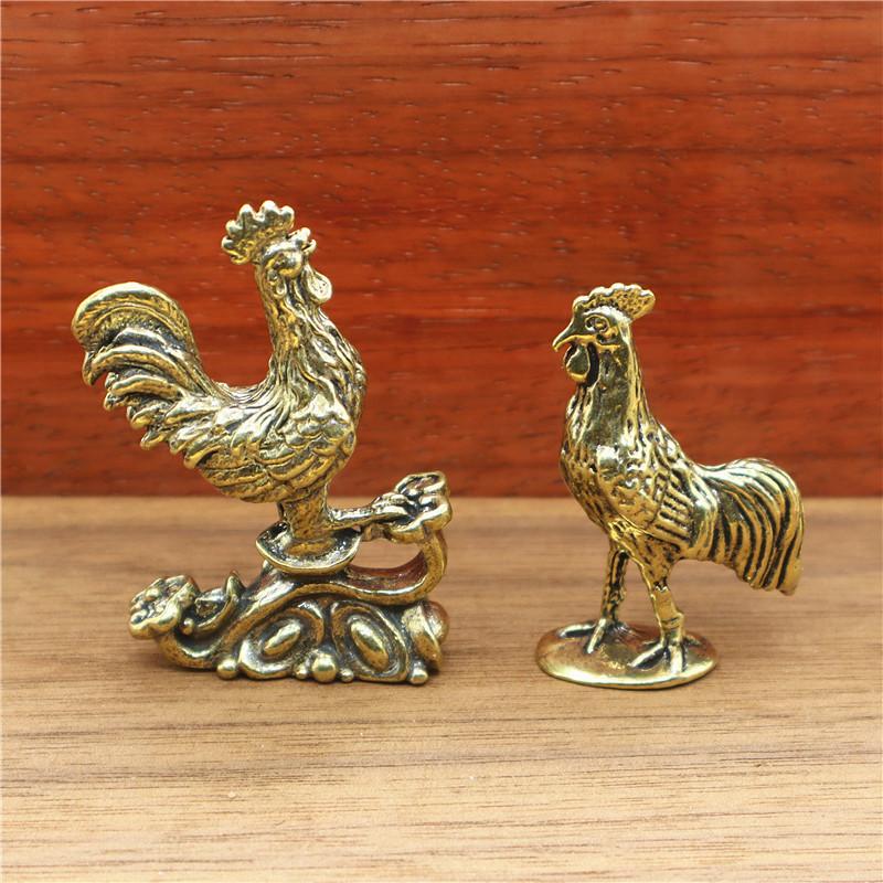 Brass Rooster Statue Vintage Collection Animal Sculpture Lucky Cock Statue Living Room TV Cabinet Figurines Chinese Decorations
