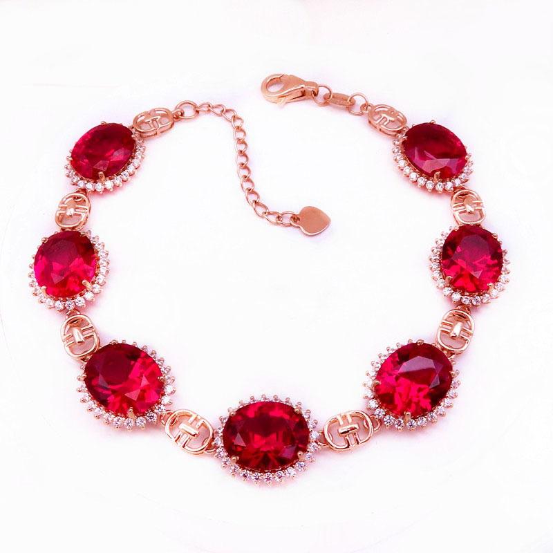 585 Purple Gold Luxury Princess Diana Simple Bracelet Fashion Rose Gold Plated Red Stone Bracelet (17+3cm adjustment chain)