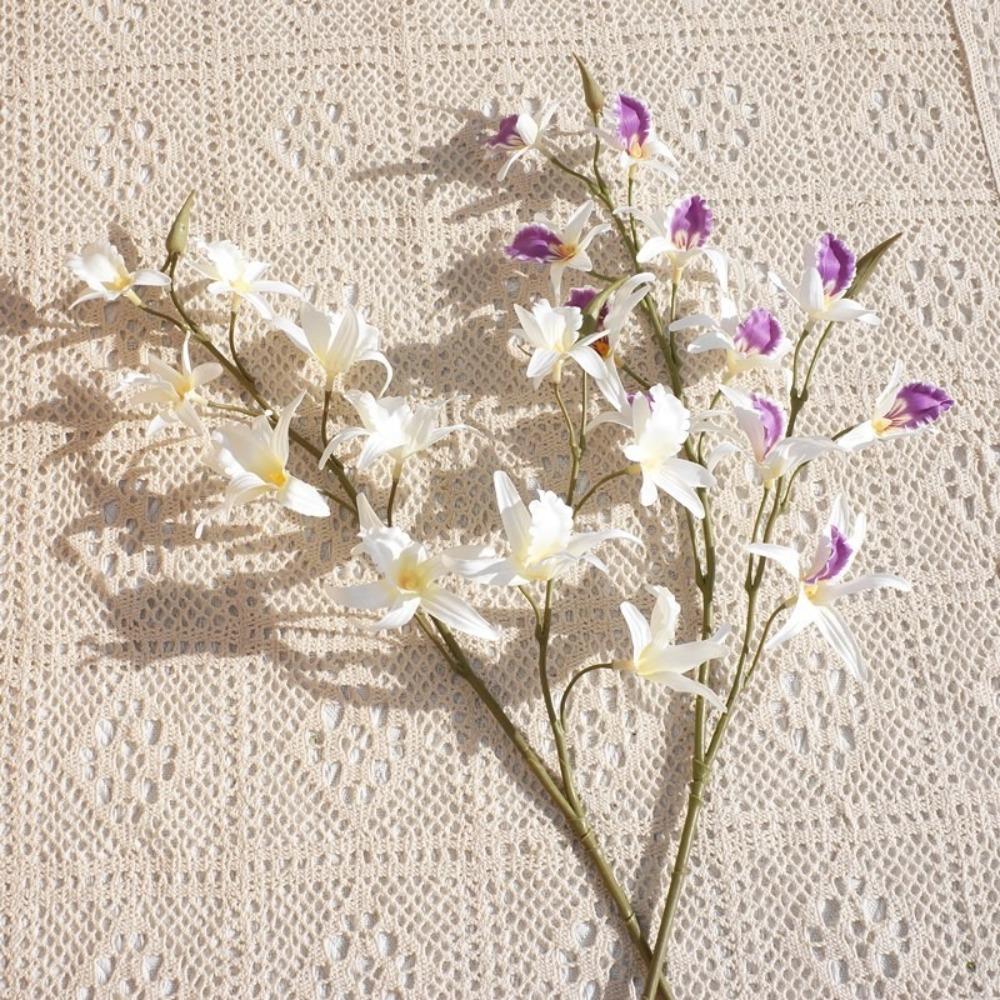 Real Touch Artificial Dendrobium Branch 2 Fork Fake Flowers Simulation Orchids  Wedding Party Decor