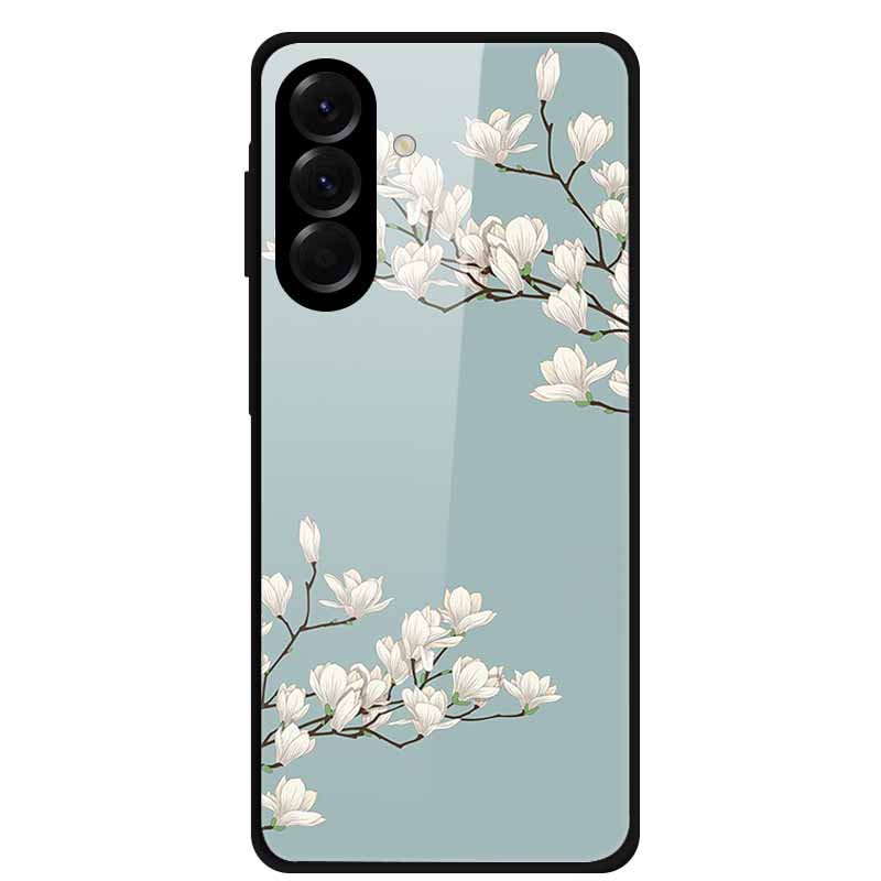 Tempered Glass Phone Case For Samsung Galaxy S24 FE Case Hard PC Back Cover Shell for Galaxy S24FE S 24 FE 5G Hard Covers Flower