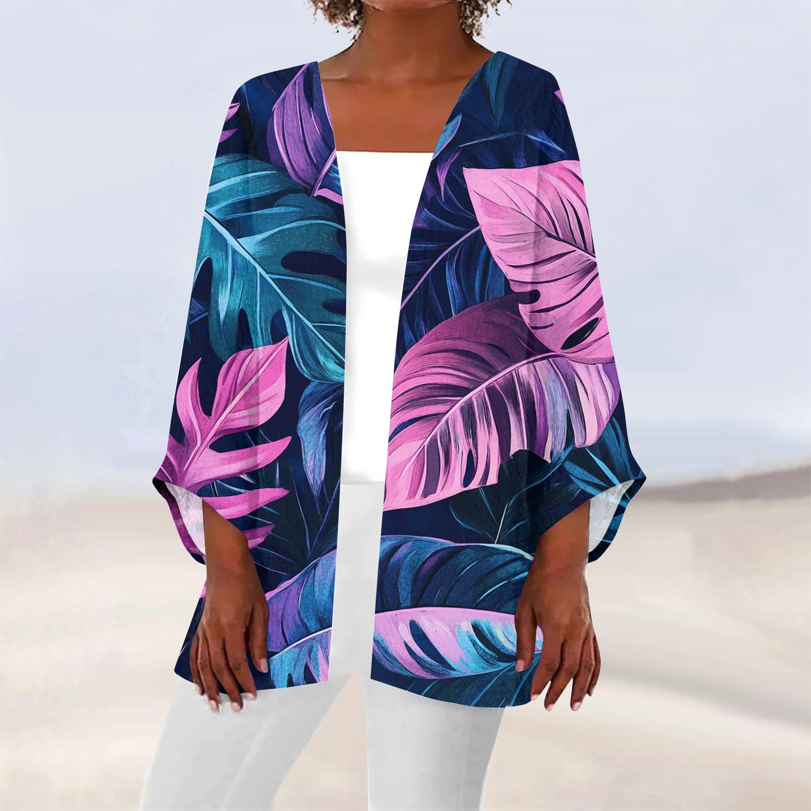 

Женская повседневная модная легкая куртка средней длины с принтом, кардиган M фиолетовый