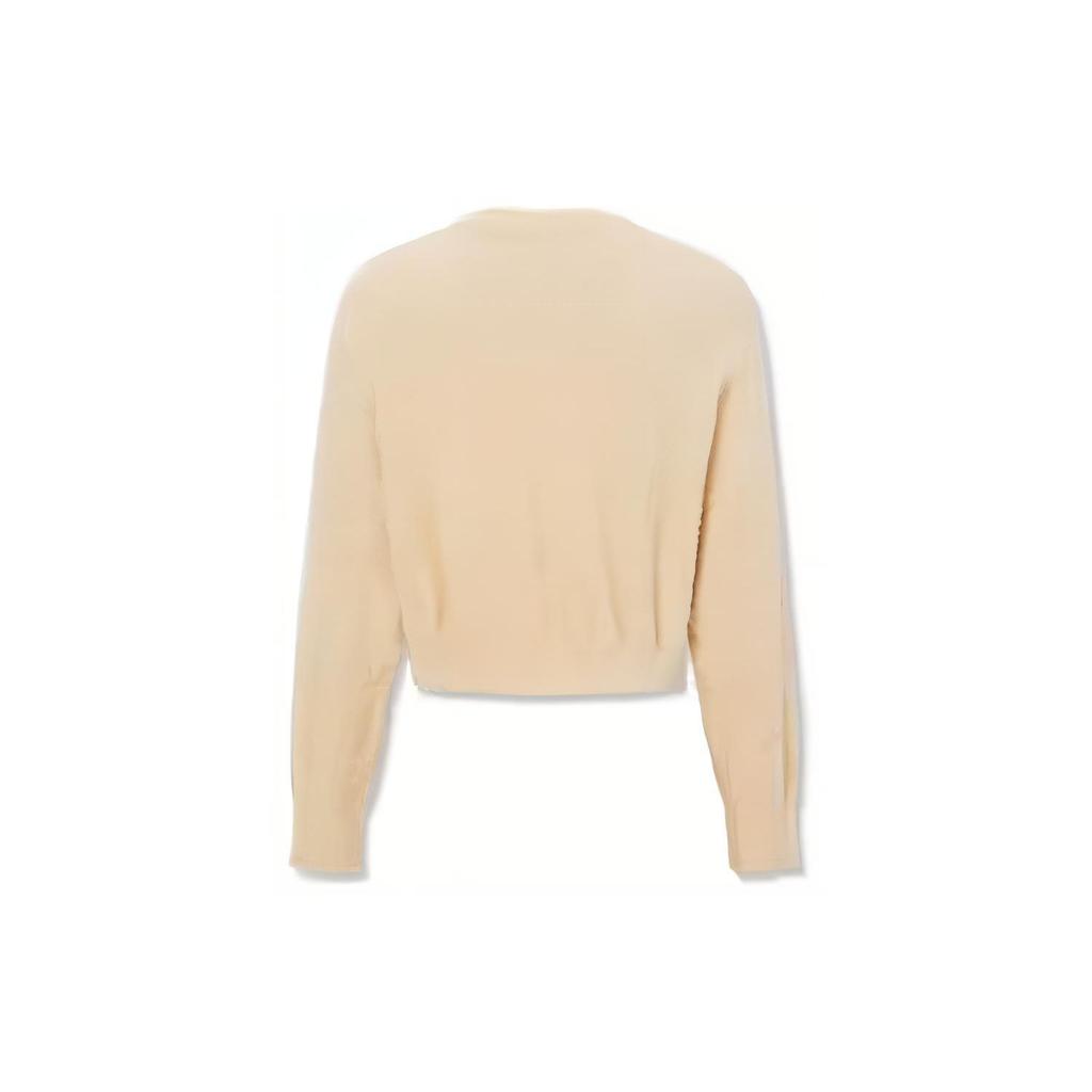 Levis Solid Fashion Round Neck Short Cardigan Long Sleeve Knit Top Women Tops Beige A3235-0007