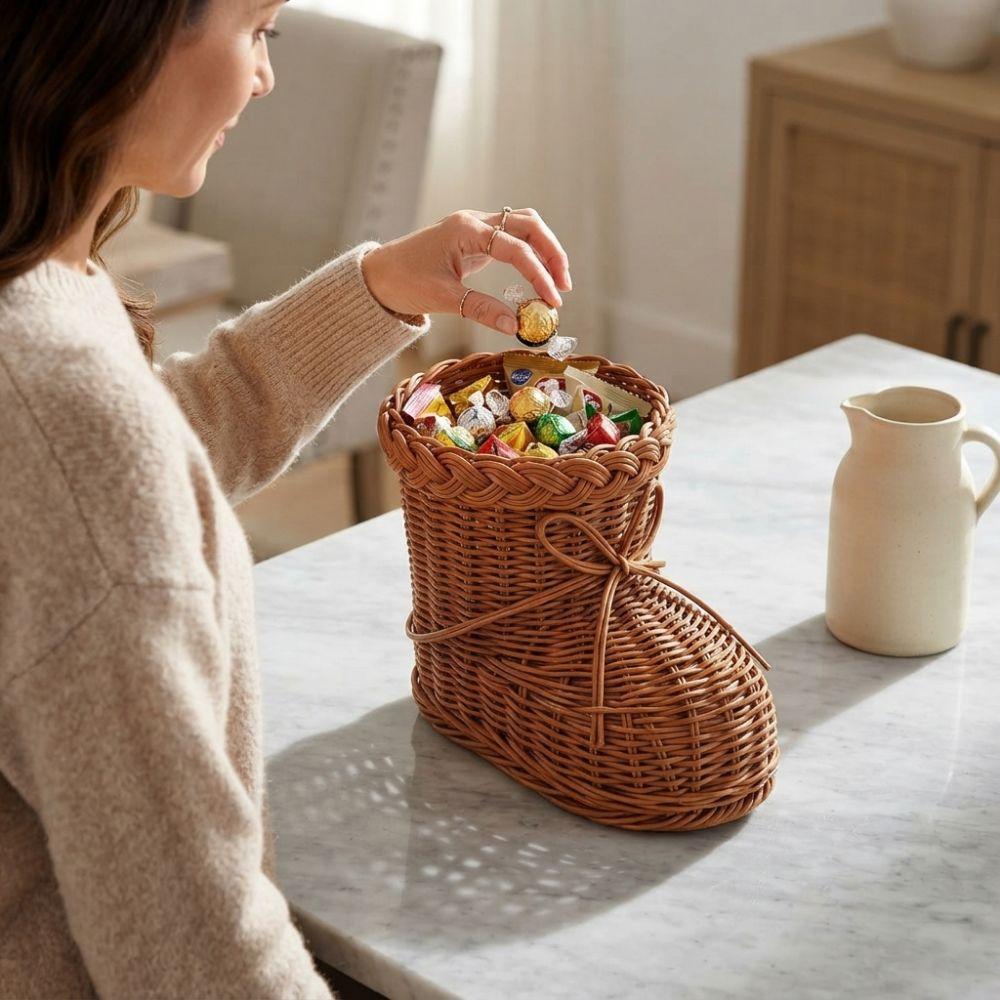 Plastic Boot Shaped Basket Handwoven Handwoven Storage Basket Rattan Storage Tray  for Kitchen