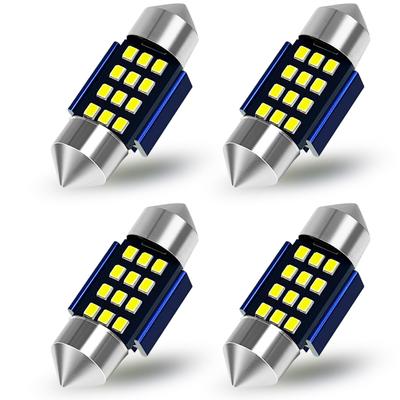 TORIBIO DC12V Fahrzeug T10 x 31mm 2016SMD Doppelte Polarität Ultrahell Kofferraum Gepäck Set mit 4 12-LED-LEDs, Sockel, Kostenlos, Eingebauter Canbus, Weiß,