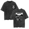 Fit Summer Berserk Stained Leather Washed Vintage Short Sleeve Tshirt Warrior Shirt Retro High Street Loose Cotton Top