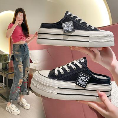 Moda 2025 Novos Chinelos de Verão Grossos Moda Casual Sandálias Femininas Solado de Lona Sapatos com Plataforma Feminino Interior Tênis Femininos