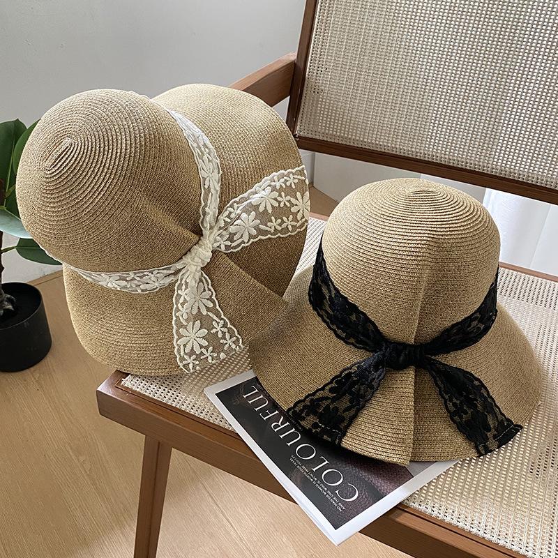 New Lace Edge Elegant Straw Hat Children's Summer Big Brim Sun Protection and UV Protection Sun Hat