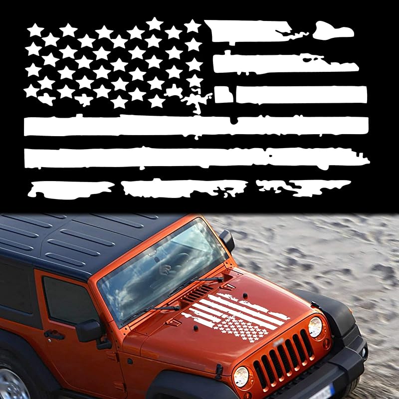 TOMALL 35 X19 INCH American Flag Distressed Decal For Auto Hood USA Flag Stripe Graphic Vinyl Waterproof Universal For All Car SUV Truck Hood Door