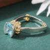 Vintage Inlaid Sea Blue CZ Women's Ring Ethnic Two Color Geometry Daily Wear Party Jewelry Anniversary Gift