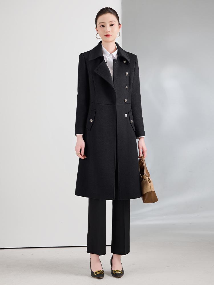 Women's Mid-Length Wool Blend Coat for Professional & Office Wear