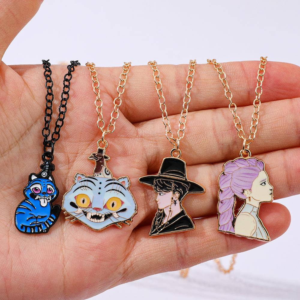 Girls Anime Kpop Demon Hunters Derpy Tiger Lumi Jinu Cartoon Character Pendant Necklace Fashion Hanging Jewelry Birthday Gift