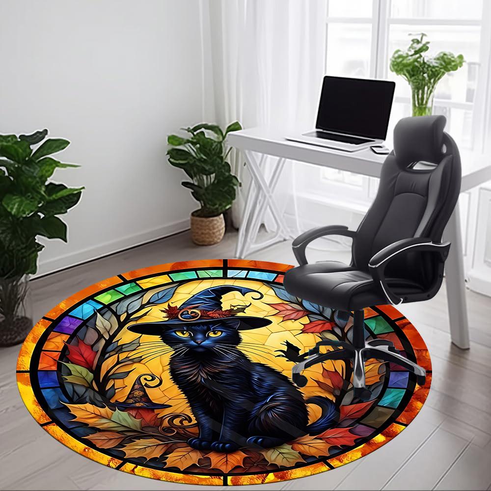 1pc Witch Cat Office Round Area Rug, Under Office Chairs Bedroom Living Room Home Decor, Room Deco, Available in Various Sizes