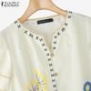 ZANZEA Women Summer V-Neck Casual Floral Print Short Sleeve Blouse
