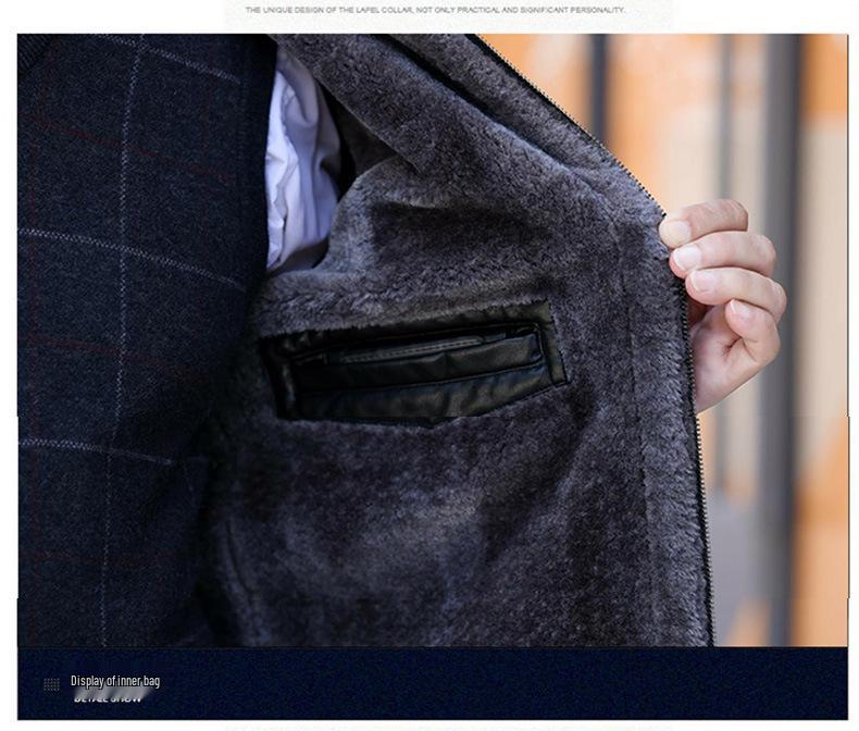 Men's 50+ Velvet-Lined Leather Jacket for Winter, Suitable for Middle-Aged & Elderly