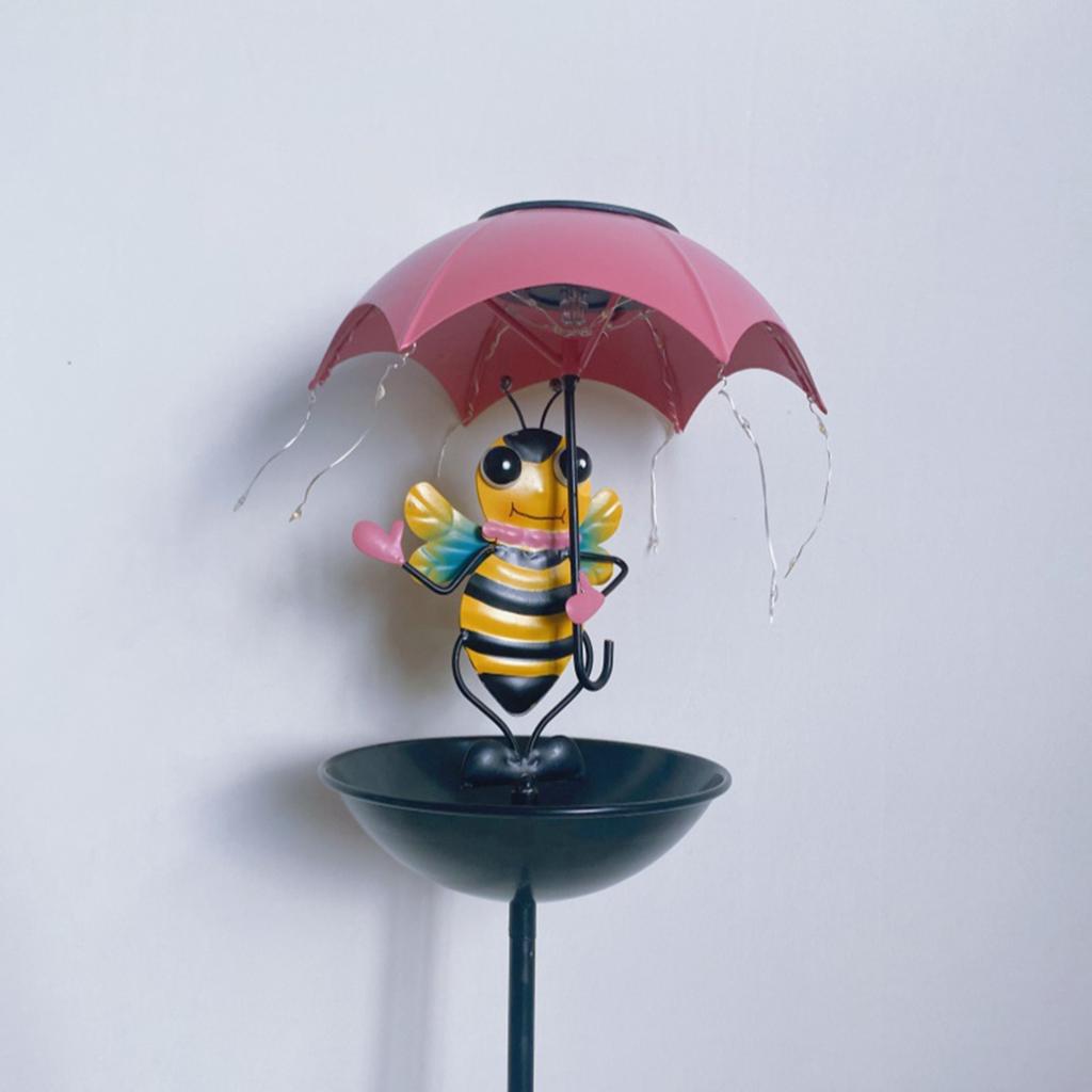 Schmiedeeisen Biene, Regenschirm Vogelhäuschen, Außen Terrasse Garten, Solar-LED Tier-Regenschirmlicht mit Vogelhäuschen